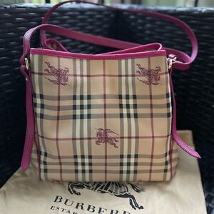 Burberry Beige and Pink Plaid Shoulder Bag